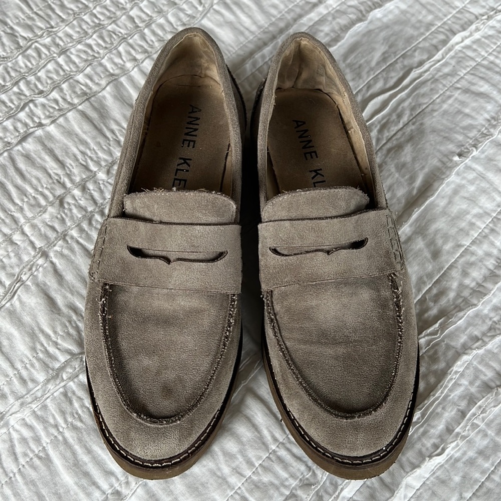 Anne Klein grey faux suede loafer